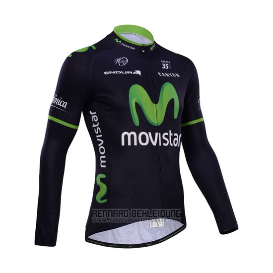 2014 Fahrradbekleidung Movistar Shwarz Trikot Langarm und Tragerhose